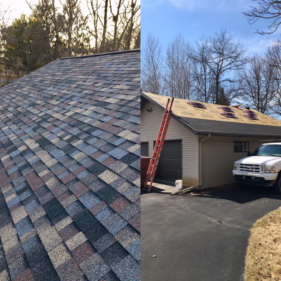 Asphalt roofing job before and after photos