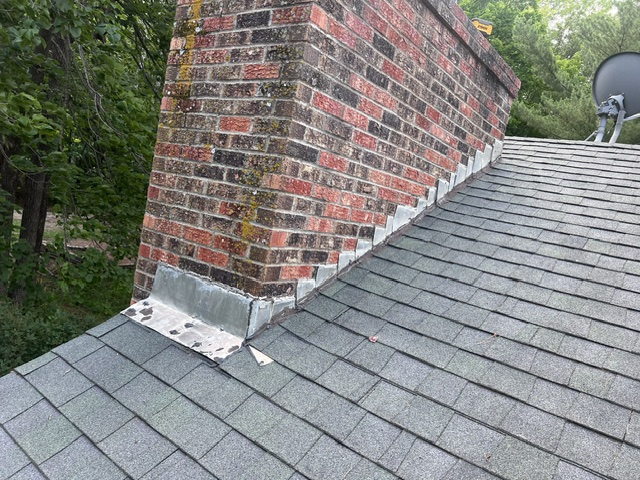Pine River chimney roof repair job before picture