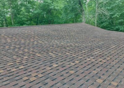 Asphalt roof replacement completed with multi brown shingles