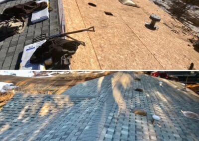 asphalt shingles roof replacement before and after photos of work in progress