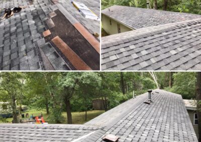 Asphalt architectural shingles roof replacement with 3 photos of progression of work