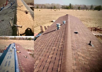asphalt shingles roof replacement before and after with 3 photos showing work progress