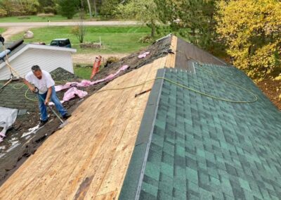 roof replacement decking and underlayment shown before finishing shingle installation