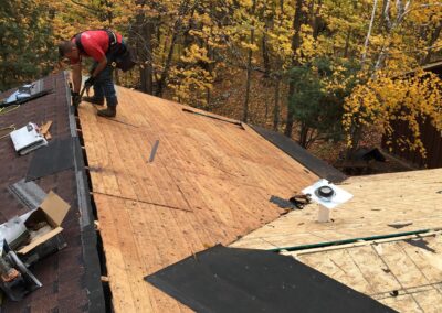 roof replacement decking and underlayment work in progress