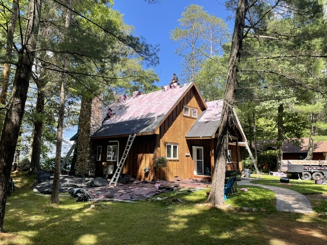Residential asphalt shingles roof replacement job in progress in Hackensack MN